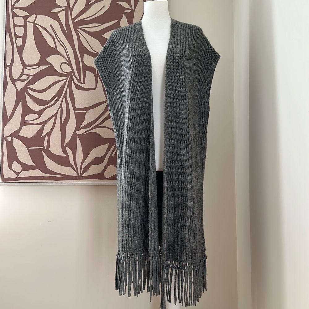 Calypso St. Barth Wool Alpaca Fringe Sleeveless Cardigan